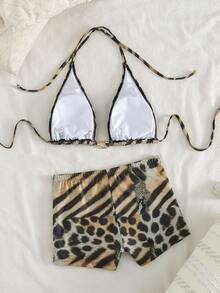 Bộ bikini thời trang gợi cảm họa tiết da báo, trang trí kim loại, kiểu dây buộc cổ, thích hợp cho kỳ nghỉ hè, đi biển. - Nhiều màu - Xem 2