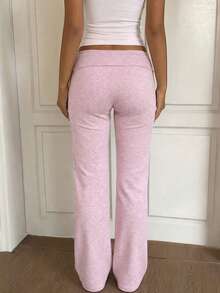Quần dài ống đứng kiểu Y2K nữ tính, màu hồng trơn, cạp chun có chi tiết nắp gập, thoải mái, năng động, dáng rộng, thích hợp mặc đi làm. Mùa xuân. - Hồng - Xem 10