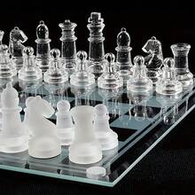 GLASS CHESS SET TRADITIONAL COMPLETE BOARD GAME 32 FROSTED PIECES 25CMx25CM NEW - Clear - View 5