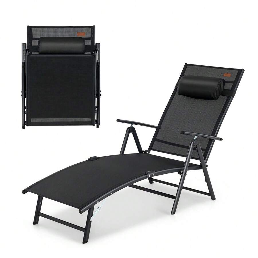 COSTWAY Portable Reclining Chair With 7 Adjustable Position Backrest And Handrail, Black - Black - View 1