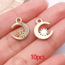 10/30个合金日月星辰吊坠，镶钻水晶太阳吊坠，金色星空吊坠，适用于DIY珠宝制作手链项链 - 彩色 - 查看 30