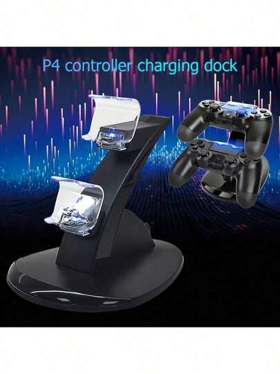 PS*4 Controller Charger With Dual Ports, USB Cable & LED Indicator, Plug & Play Charging Stand For PS*4/Pro/Slim Controllers