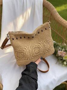 Handmade Woven Bag, New Summer Casual Fashion Women's Shoulder Crossbody Bucket Bag - Khaki - View 8