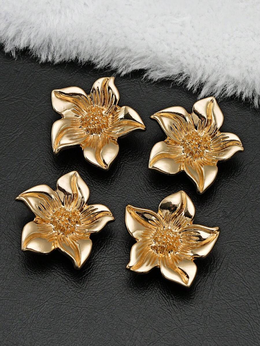 10颗/包 花卉金属纽扣，DIY时尚配饰，适用于毛衣、衬衫、外套、夹克、西装、连衣裙、围巾、鞋子、帽子