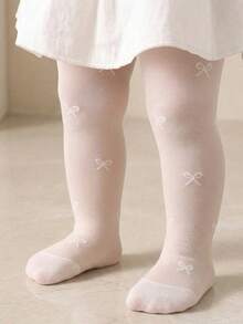 1 pieza Medias transparentes de malla para bebé, con patrón jacquard de lazo, adecuado para niñas bebés, diseño transpirable, súper suave y elástico, cómodo para 0-36 meses, uso en todas las estaciones, medias para bebé, medias para niñas, medias, medias transparentes, medias de danza, regalo de Navidad, regalo de cumpleaños, regalo para niña bebé - Multicolor - Ver 2