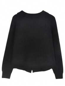 YCYC Sweater Kardigan Rajut Longgar Minimalis Premium Musim Gugur/Dingin Wanita - Hitam - View 7