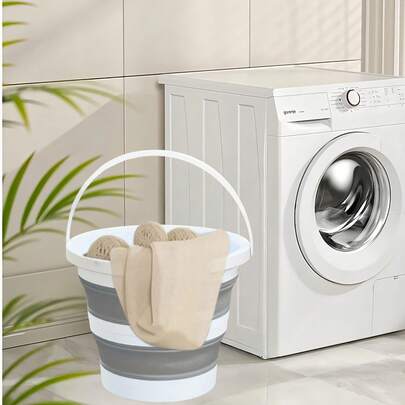 Multipurpose Bucket, Collapsible Laundry Basket, Cleaning Bucket, Portable Handled Bucket, Long Handle Scoop, Collapsible Scoop, Long Handle Style, Outdoor Bucket, Suitable For Bathroom, Laundry Room, Dorm, Home, Cleaning And Organizing