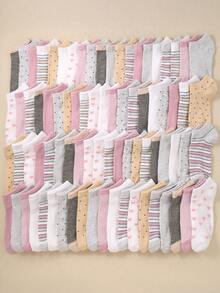 20 Pairs Kids Ankle Socks, Sports Socks For Back To School, Striped, Heart, Polka Dot, Solid Color Styles, Suitable For Girls Daily Wear, Fit For Children Aged 1-16, All Season, Breathable Soft And Comfortable, Suitable For Holiday Gifts - Multicolor - View 1