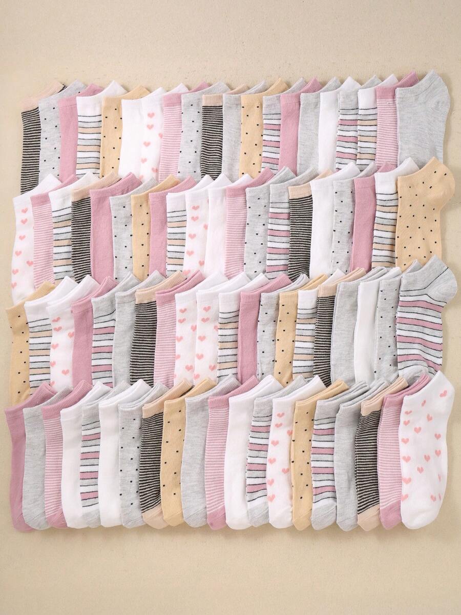 20 Pairs Kids Ankle Socks, Sports Socks For Back To School, Striped, Heart, Polka Dot, Solid Color Styles, Suitable For Girls Daily Wear, Fit For Children Aged 1-16, All Season, Breathable Soft And Comfortable, Suitable For Holiday Gifts - Multicolor - View 1