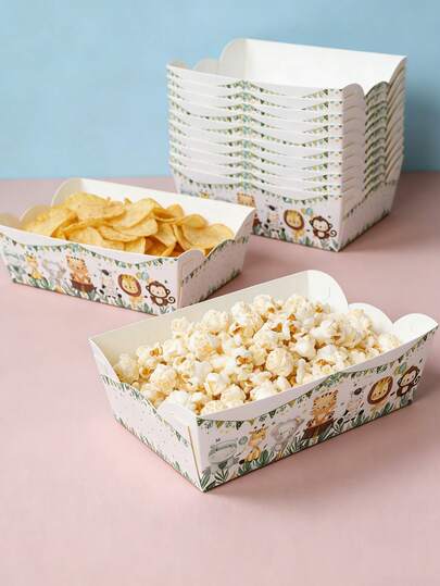 6个卡通动物主题婴儿派对食品盒，爆米花盒，零食盒，适用于丛林动物主题新生儿一周岁生日派对装饰，丛林男宝宝一周岁生日派对一次性餐具用品，婴儿派对礼品盒，婴儿派对餐桌装饰，性别揭晓派对装饰，婴儿生日派对用品，电影之夜零食，午餐盒，烘焙面包，汉堡餐厅