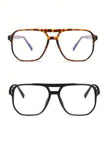 2pcs Women's Polygon Large Frame PC Leg Decor Fashion Street Style Eyeglasses, Suitable For Summer Beach Vacation, Outdoor Travel, Leopard Tortoiseshell Bohemian Frame, Essential For Vacation, Beach, Travel, Back To School - 2pcs(black+Leopard Print) - View 4