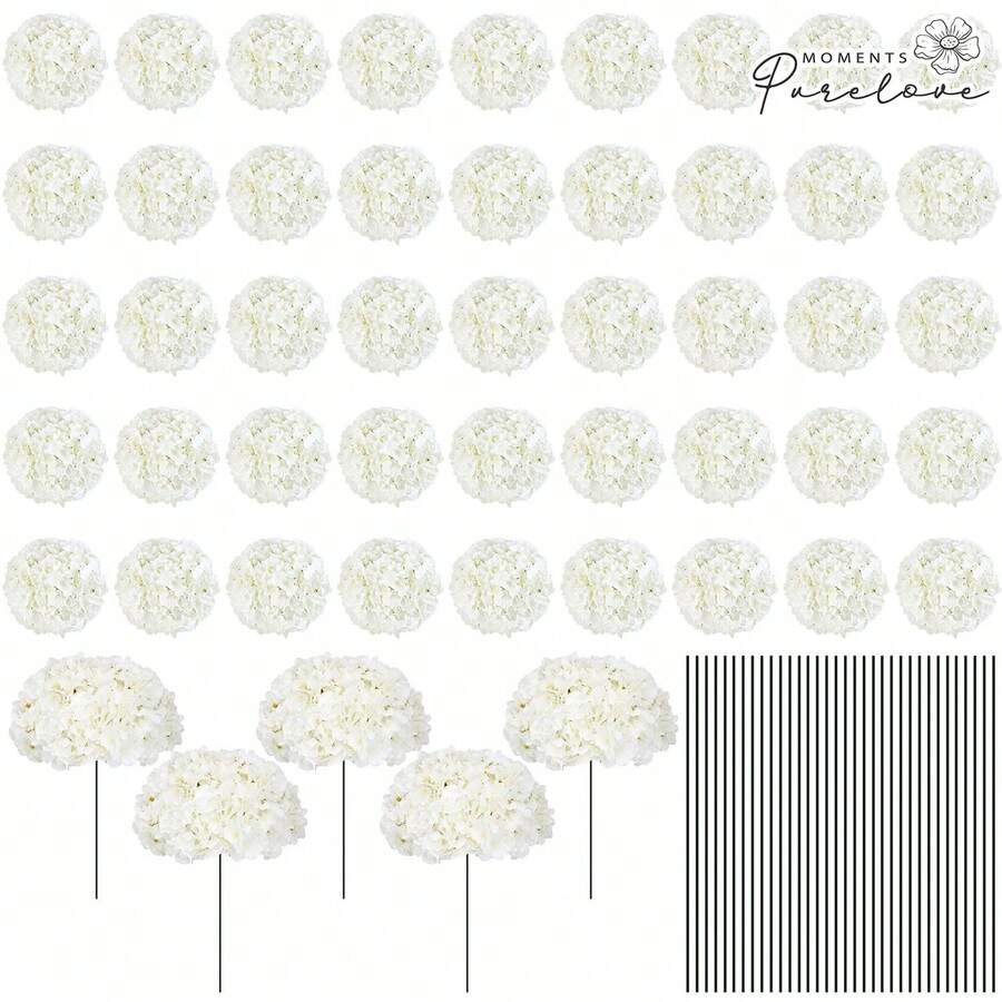120/300 Pack Hydrangea Artificial Flowers Heads With Stems, Fake Hydrangea Flowers For Wedding Centerpiece Bouquets DIY Home Garden Party Decor (White) - 白色 - 查看 1