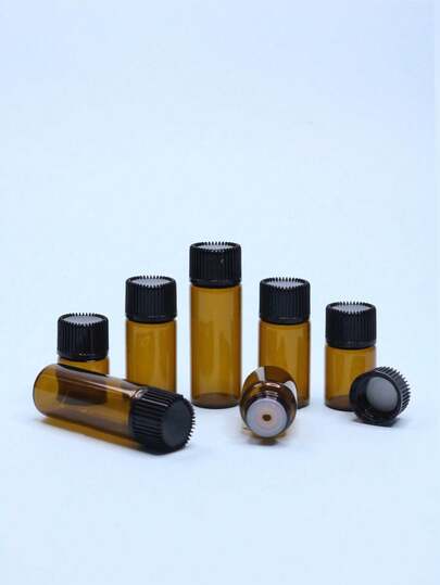 8/50pcs/Pack 1 2 3 5ml Amber Color Essential Oil Bottle Aromatherapy Bottle With Internal Plug Sample Bottle For Divided Essential Oil Essential Oil Sample(Perforated Inner Plug)