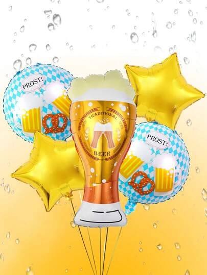 Bộ 5 bóng bay trang trí tiệc quán bar, bao gồm bóng bay hình cốc bia vui vẻ, bóng bay tròn hình cốc bia 18 inch, bóng bay hình ngôi sao năm cánh bằng giấy bạc, thích hợp cho tiệc sinh nhật, trang trí tiệc quán bar, tiệc chủ đề bia.