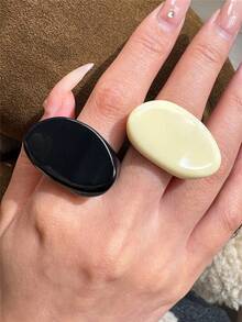 Set de 2 anillos de resina geométrica asimétrica en negro y beige, conjunto de anillos minimalistas vintage, adecuados para uso diario, vacaciones y fiestas - Multicolor - Ver 7