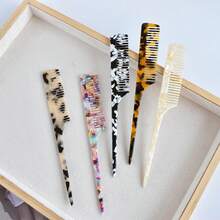 Minimalist Marble Texture Acetate Long Handle Pointed Tail Comb, High-End Leopard Print Anti-Static Hair Brush, Smooth Hair Comb With Dense Teeth - Multicolor - View 3