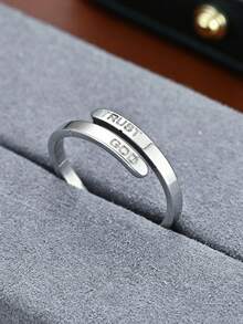 1 pieza Anillo de acero inoxidable ajustable de doble capa con el texto "Confía en Dios", adecuado para hombres y mujeres, talla única - CONFÍA EN DIOS - Ver 9