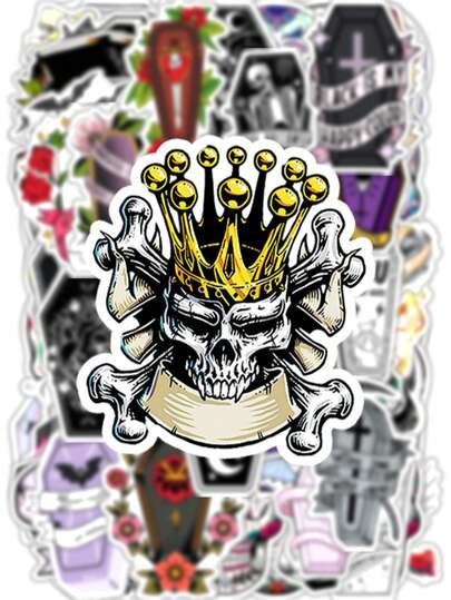 100PCS Gothic Dark Style Skull Graffiti Theme Vinyl Stickers, Suitable For Scrapbooks, Diaries, Laptops, Equipment Storage Boxes, Skateboards, Water Bottles, Computers