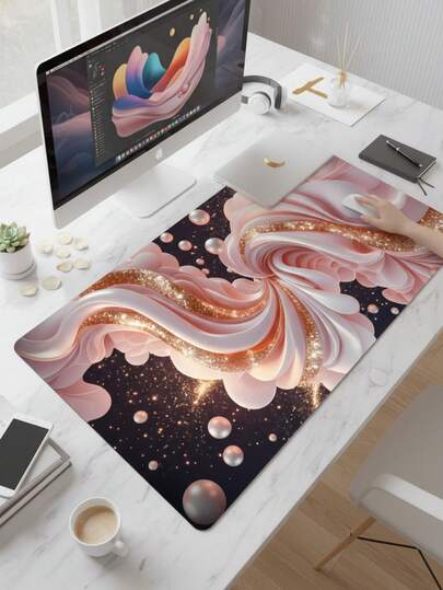 Large Size Waterproof Non-Slip Smooth Cloth Surface Gold Fluid Art Pattern Mouse Pad, Suitable As Keyboard Mat, Desk Mat Or Book Mat, Suitable For Gamers, Office And Dorm Use, Compatible With Mouse And Trackball, Gift For Gamers
