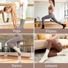 3 Pairs Women's Yoga Crew Socks With Non-Slip, Yoga Pilates Crew Socks, Suitable For Barre Hospital Grip Socks - Multicolor - View 5