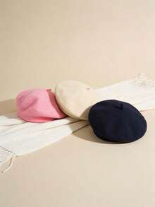 3 Pieces Wool Beret Hat French Style Wool Beanie Cap Solid Color Spring Hat For Women And Girls Casual Use - Style 1 - View 4