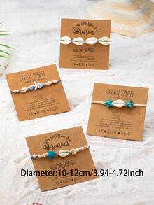 1 Pc Ocean Spirit Handwoven Starfish Cowrie Shell Bracelet, Vocation Style Bohemian Boho Chic Beachy Bracelets Set, Sea Themed String Surfing Bracelet Gift For Women - Multicolor - View 6