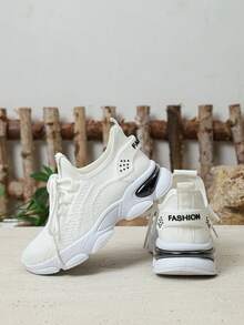 1 Paar modische weiße Kindersneaker, vielseitig atmungsaktiv mit dicker Sohle, geeignet für Outdoor-Sport & Lässig Bekleidung, ganzjährig - Weiss - Übersicht 2