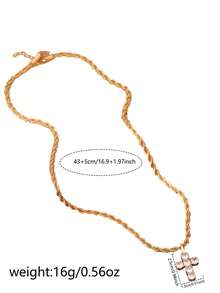 1pc Fashion Cross Pendant Necklace With Chain, Casual Hiphop Style - Yellow Gold - View 5