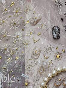 1pc 5D Gold Plated Nail Sticker, Luxury & Exquisite Nail Sticker, Retro Halo Faith Nail Sticker, DIY Nail Sticker Nails Nail Supplies - Multicolor - View 2