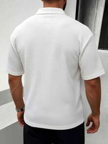 GRDR Set de 2 piezas de camisa tipo polo con textura de gofre y pantalones cortos para hombre, conjunto casual y cómodo de estilo minimalista - Blanco - Ver 3