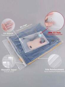 10 piezas Bolsas de almacenamiento transparentes multifuncionales, adecuadas para manualidades DIY, empaque, mantener la ropa limpia, con cremallera, bolsas de plástico para camisetas, camisas, documentos, ropa, bolsas de sellado esmerilado reutilizables, bolsas de almacenamiento de viaje para mujeres embarazadas, bolsas de viaje para zapatos y cosméticos que ahorran espacio - Multicolor - Ver 5