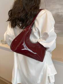 Túi đeo vai lưỡi liềm bằng da sơn mài màu đỏ phong cách Hàn Quốc, Túi xách nữ, Túi đeo nách thời trang, Chất lượng tốt - Màu Đỏ Sâu - Xem 6
