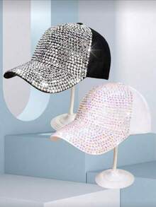 1/2顶 Y2K 复古全镶钻男女通用棒球帽：街头服饰必备，适合学校、酒吧及各种场合 - 彩色 - 查看 8