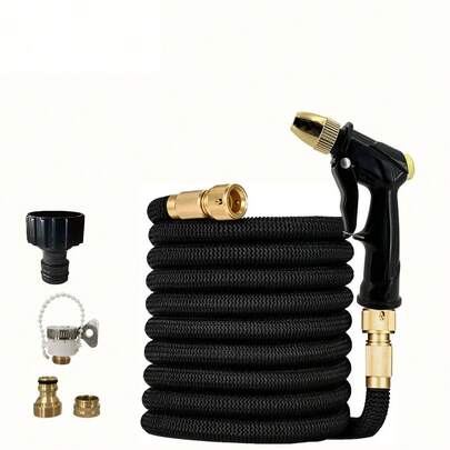 1pc Expandable High-Pressure Garden Hose With Spray Gun - Flexible, Durable Polyurethane For Lawn Care & Car Wash, Thread Expandable Garden Hose Flexible Garden Hose