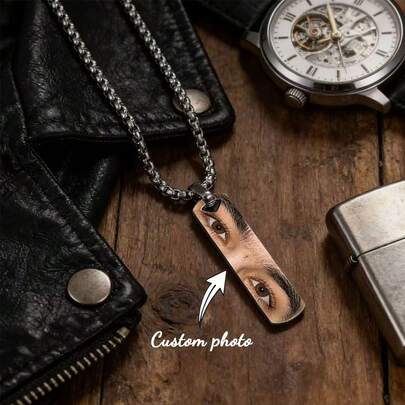 1PC Customizable Fashion Necklace, Can Print Photos, Customized Effect, Men's Fashion Pendant, Suitable For Festival Gift, To Give To, Boyfriend, Son's Perfect Gift