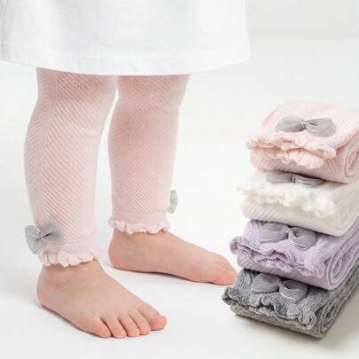 4pcs/Pack Infant & Toddler Leggings And Spring/Summer Mesh Bow Socks