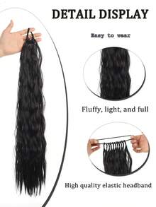 24英寸卷曲合成发马尾接发，耐热纤维马尾，自然波浪形弹力带，适合女性日常佩戴及各种场合。发圈、橡皮筋、发绳 - 金色 - 查看 5