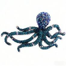 Europe And The United States Retro Personality Full Of Diamond Octopus Men's Brooch Creative Diamond Octopus Pin Office Party Accessories Gift - 綠色 - 查看 9