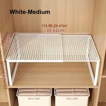 1pc Heavy Duty Adjustable Height Closet Shelf, Space Saving Metal Tiered Storage Rack With Easy Installation, Metal Material, Bedroom Wardrobe Organization Style, Expandable Tiered Pattern, Vertical Storage Shelf For Clothes Shoes Cabinets, Compatible With Wardrobes Shoe Cabinets - Multicolor - View 16