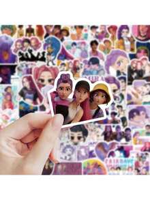 74pcs KPop Demon Hunters Graffiti Stickers, Girl Group Mira Rumi Zoey, Demon Boy Band Cartoon Character Graffiti Stickers, DIY Creative Laptop Stickers - Multicolor - View 3