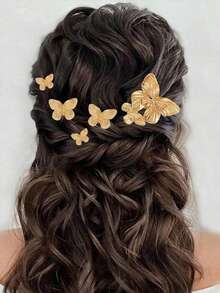 6 Butterfly Hair Clips, Which Can Be Used To Create Various New Hairstyles. Its Design Features An Elegant Butterfly-Shaped Edge Design. This Bionic Butterfly-Shaped Edge Hair Clip Is Suitable For Daily Wear, Weddings, Photography, Travel, Parties, Etc. - Multicolor - View 4