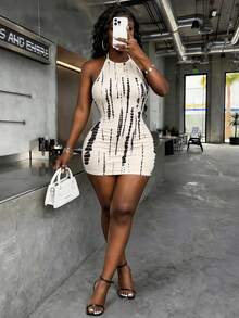 Women's Summer Y2K Sexy Backless Sleeveless Bodycon Mini Dress, White Halter Neck Bodycon Dress With Hollow-Out Back Design, Suitable For Summer Outings, Beach Vacation, Dates, Parties And Outfits - Multicolor - View 6