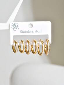 6件套复古时尚不锈钢微镶钻石几何耳环，适合日常佩戴 - 多色 - 查看 8