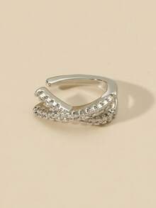 1件闪亮立方体交叉耳夹，镀金无耳洞耳夹，精致简约软骨耳环，女士款 - 銀色 - 查看 6