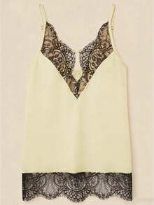 Women's Lace Trim Cami Tops Sleeveless Spaghetti Strap Deep V Neck Camisole Summer Shirt - Amarillo claro - Ver 1