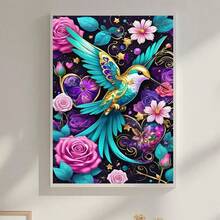 1件装 [30*40厘米/11.8*15.7英寸] 5D 亚克力钻石画套装，蜂鸟与花卉图案，适合成人初学者 DIY 马赛克钻石画，全钻手工 DIY 钻石画，可装饰客厅、卧室、办公室墙面，是送给家人和朋友的惊喜礼物，无框 - 無框 - 查看 2