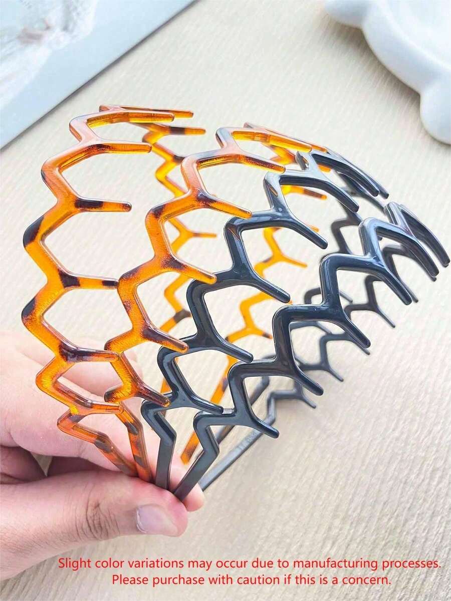 2pcs/3pcs/4pcs Fashion Non-Slip Headbands, Glossy Black And Leopard Print Combination, Stylish Headband With Teeth Wave Design, Home Skincare Headband, Suitable For Daily Face Washing Or Makeup - Multicolor - View 1