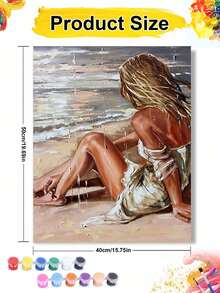 海滩女子坐姿 DIY 数字油画 画布油画工艺品 成人家居装饰 40x50厘米/16x20英寸 节日 情人节 复活节 感恩节 礼物 - 40*50厘米 - 查看 2