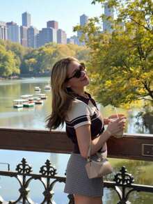 Women's Minimalist Elegant Minimalist Sexy Mori Girl Academy Knit Top, Spring/Summer - Dark Coffee and Off-white - View 10