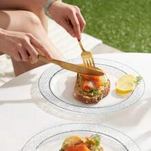 50/25/12/7件套透明银边甜点盘、沙拉盘、水果盘、蛋糕盘、托盘、餐盘、餐具，适用于：生日、婚礼、餐厅、返校季、主题派对、节日派对、感恩节、新年礼物（多种尺寸组合可选，适合任何人数的用餐者） - 銀色 - 查看 7